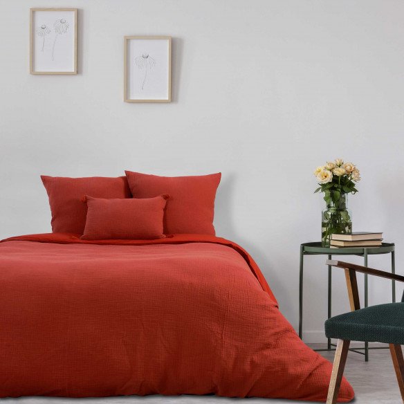 Parure de Lit Ocre en Gaze de Coton