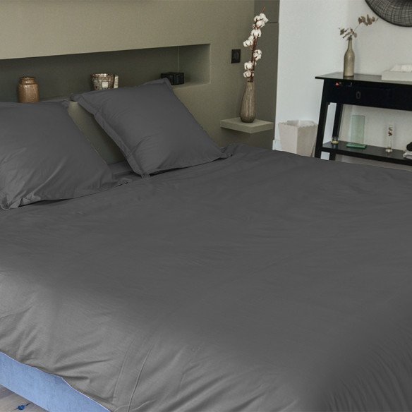 Parure de lit  percale de coton bio | Gris anthracite