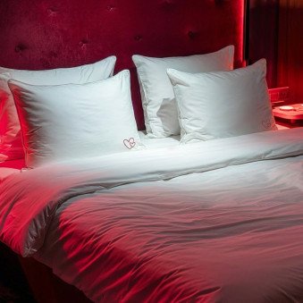 Oreiller mi-ferme brodé cœurs